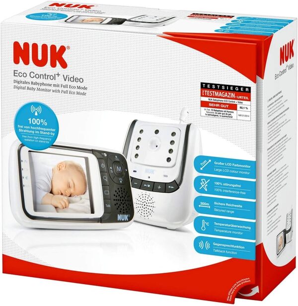 NUK Babyphone avec caméra | Eco Control+ Video | Fonction interphone | Capteur de température | Absence de rayonnement haute fréquence en mode Eco