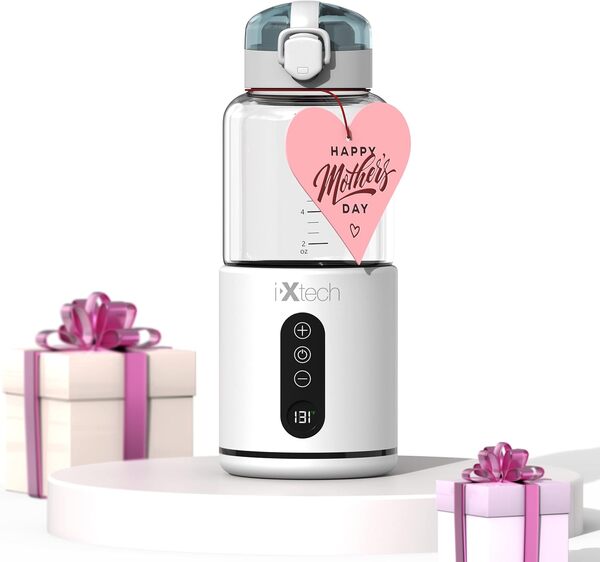 IXTECH chauffe biberon nomade sans fil, chauffe biberon portable Charge USB, Température Réglable, Chauffe Lait Maternel Capacité de 300 ml