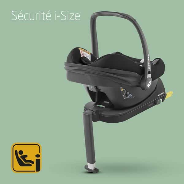 Maxi-Cosi Pack CabrioFix i-Size Siège Auto Bébé, CabrioFix i-Size Base ISOFIX - Siège Auto Groupe 0+, Système Voyage Flexible, 0-12 mois, 40-75 cm + CabrioFix i-Size Base, Essential Black