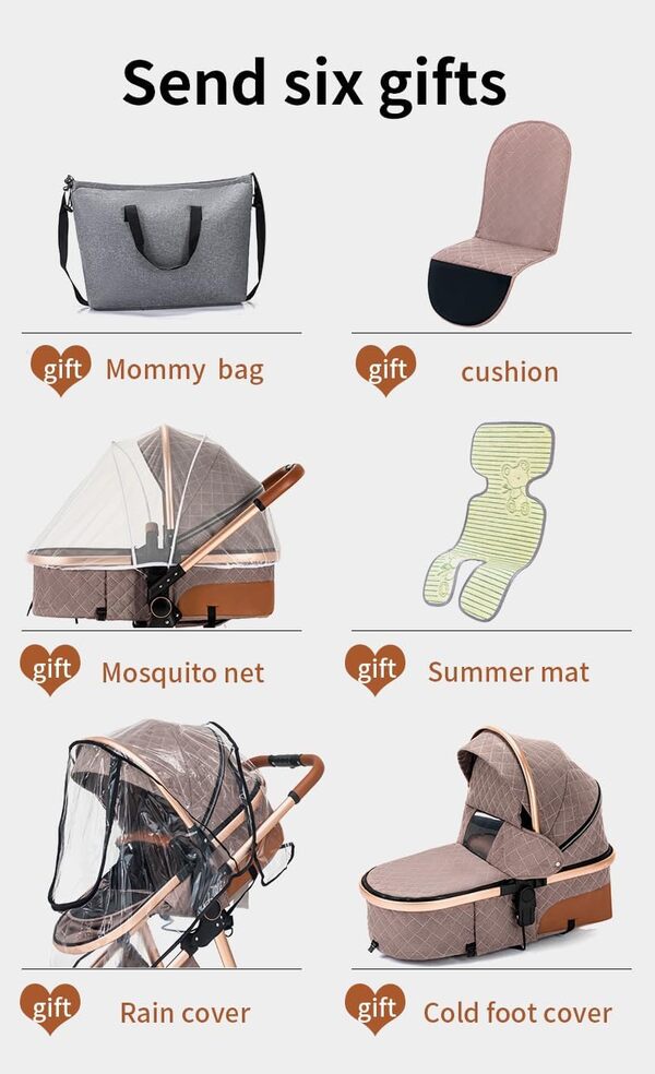 YAZOCO Poussette 3 en 1 Pliable Poussette Bebe Confort Moustiquaire, Couvre - Pieds, Porte - Gobelet, Coussin Poussettes et Landaus