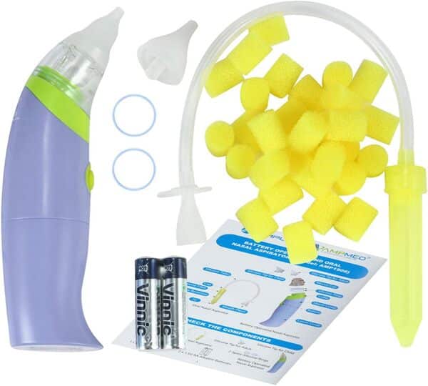 Amplim AMP1906 Mouche-bébé à piles avec ventouse et 30 filtres hygiéniques Bleu