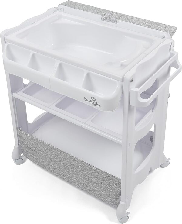 Babylo Changeur intelligent avec unité de baignoire avec rangement astucieux et pratique, gris chiné, BL11966