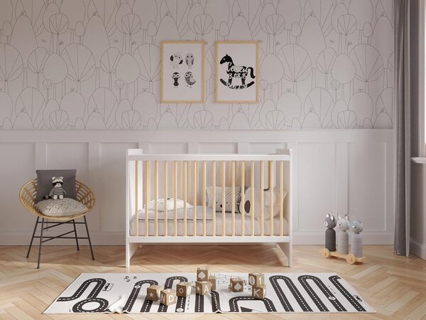 Love For Sleep Lit Bebe Evolutif 120x60cm Transformable avec Barrière de Sécurité Pin Blanc Tokyo lit evolutif Bebe en Bois Lit évolutif Enfant - Baby Bed, lit Bebe Fille, garçon
