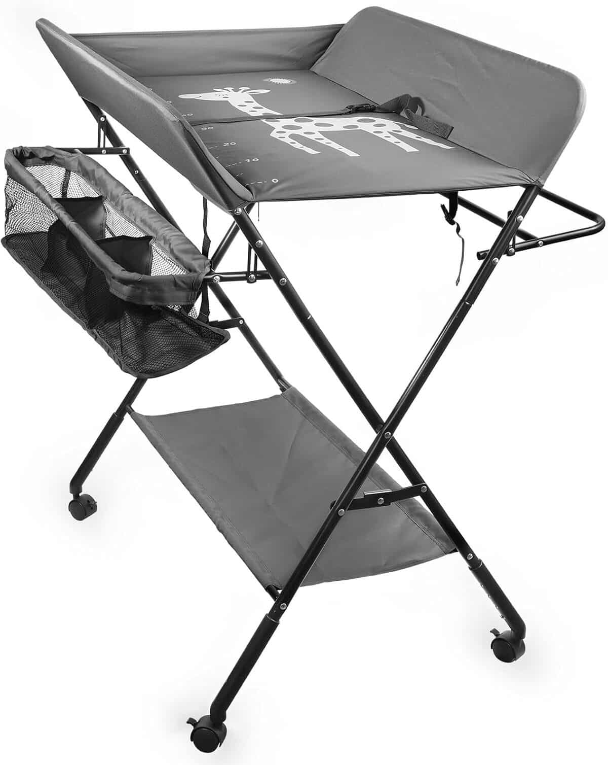 Test : table à langer pliable avec roulettes de couleur gris