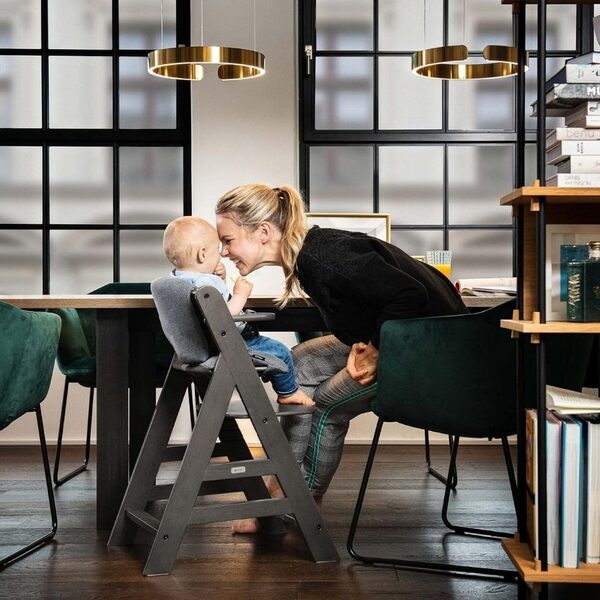 hauck Chaise Haute Bébé Alpha Plus Newborn Set Deluxe, Évolutive dès Naissance avec Transat Bebe Inclinable, Coussin Assise, Hauteur Réglable - Charbon