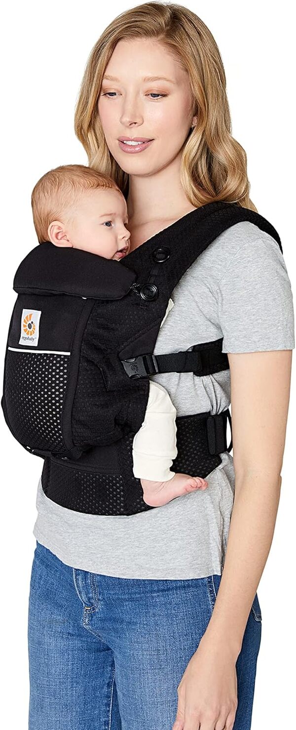 Ergobaby Porte-Bébé Adapt pour nouveau-nés, dès la naissance, porte-bébé ergonomique 3 positions en Mesh SoftFlex pour portage ventral et dorsal, Onyx Black