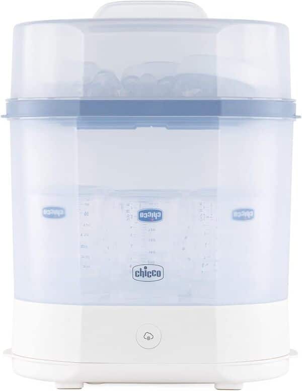 Ensemble de démarrage Chicco P5, stérilisateur électrique à vapeur, chauffe-biberon pour la maison et la voiture et kit de biberons avec 3 tétines en silicone souple Perfect 5 unisexes