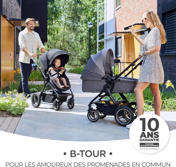 Kinderkraft B-TOUR 3 en 1 Poussette combinée, Siège Auto i-Size 40-75 cm 2 en 1 inclus, de 0 Mois à 22 Kg, avec Siège Auto, Capote imperméable filtre UPF50+, XL Siège, Gris clair
