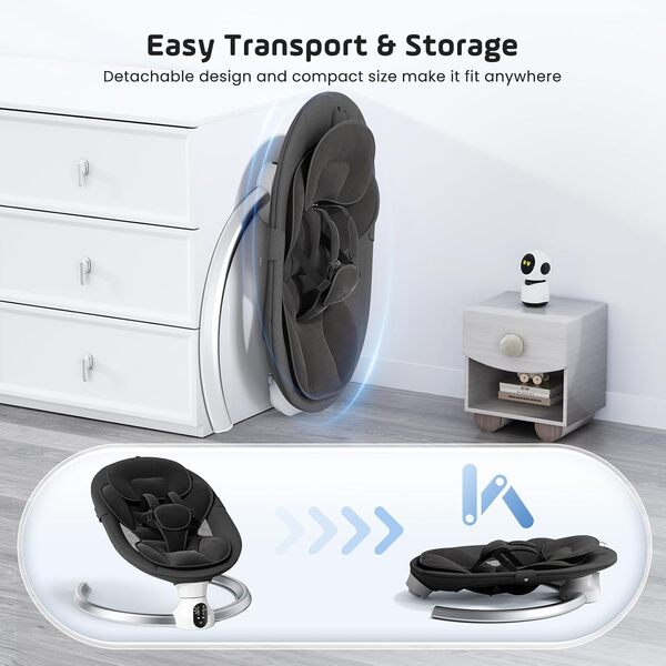 balancelle bebe electrique avec contrôle d'application mobile et télécommande, chaise à bascule électrique pour bébé Rebondisseur électrique pour bébé(Noir)
