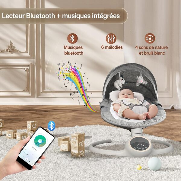 BEBE2LUXE Alpha : Balancelle bebe/Transat bebe électrique (gris)