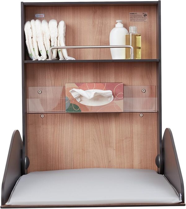 KEMMLIT Delicias Timkid kawa HPL Table à langer murale pliable effet bois HPL avec matelas à langer