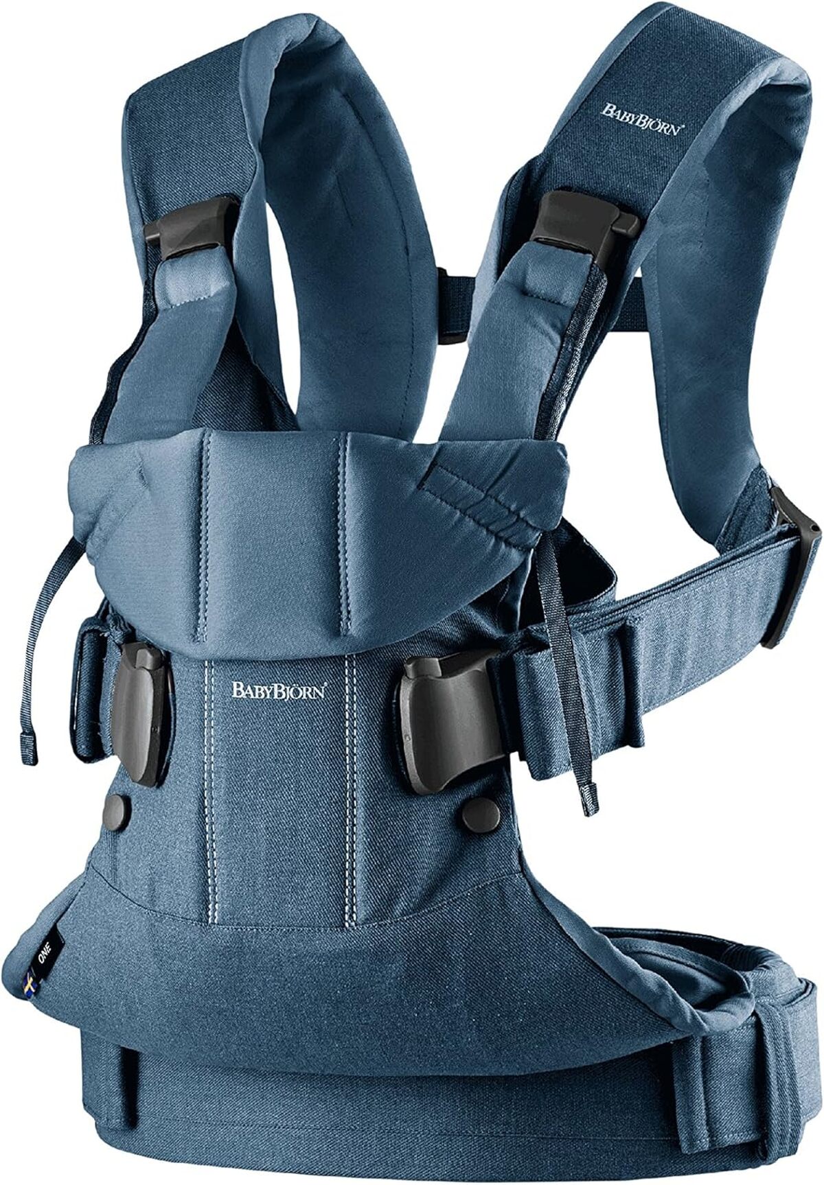Test du porte-bébé One en coton mélangé de BabyBjörn : bleu denim/bleu nuit