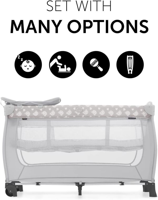 hauck Lit Parapluie Sleep N Play Center 120x60 cm, Inclus Plan a Langer, Niveau pour Nouveau-né, Roues, Sac de Transport, Pliable, Jusqu'à 15 kg, Teddy Gris
