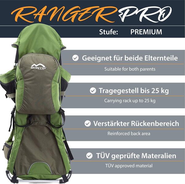 MONTIS Ranger Pro - Porte-bébés Dorsal - jusqu'à 25kg - Plusieurs Coloris