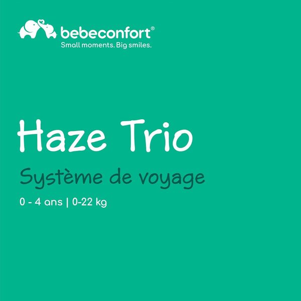 Bebeconfort Haze Trio, Poussette 3 en 1, 0-4 ans, 22 kg max, assise 2-en-1, poussette réversible et légère, siège auto bébé i-Size, pliage compact, panier spacieux, Tinted Stone