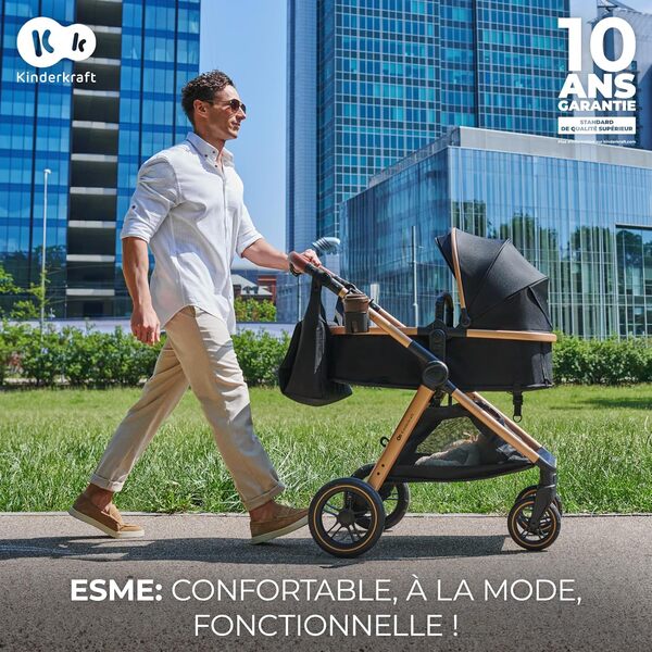 Kinderkraft ESME Poussette 3 en 1 avec porte-bébé Mink PRO I-Size, système de voyage, poussette bébé, poussette pliable, pour nouveau-né jusqu'à 4 ans, Beige