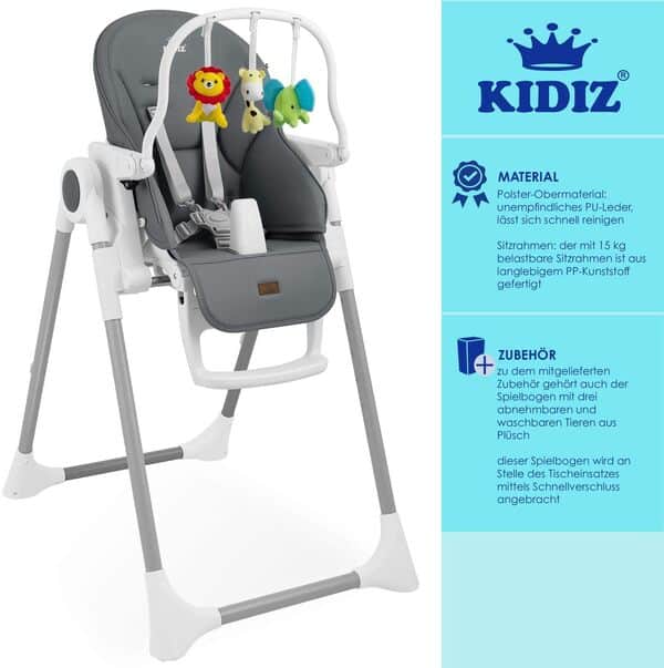 KIDIZ® Chaise haute 3 en 1 | Chaise haute pour enfant avec arceau de jeu, chaise longue pour bébé, chaise haute combinée, Siège haut pour bébé, foncégris
