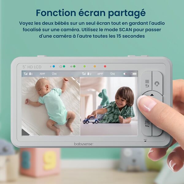 Babysense Moniteur Vidéo HD pour Bébé avec Caméra à Veilleuse et Moniteur de Mouvement pour Bébé Certifié Médicalement, Alertes en Temps Réel en Cas d'absence de Mouvement Respiratoire, 2-en-1