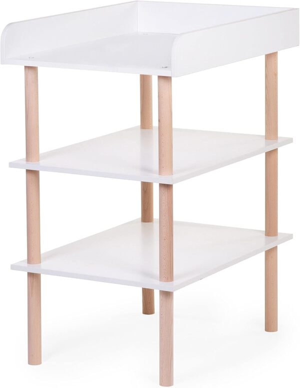CHILDHOME, Table À Langer Bébé, Robuste, Sécurité Optimale, Design, Tablettes Pour Rangement, 73 X 55 X 100 cm, Bois Naturel De Hêtre