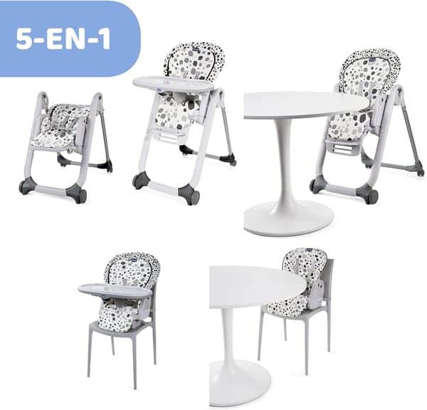 Chicco Polly Progres5 Chaise Haute Évolutive, Convertible en Transat et Rehausseur pour Bébé, Réglable de la Naissance à 3 ans (15 kg), avec 4 Roues, Fermeture Compacte - anthracite