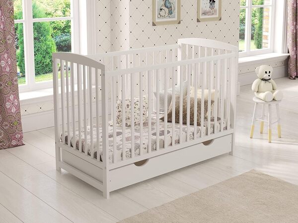Love for Sleep Lit Bebe Evolutif 120x60cm avec Matelas en Mousse avec Housse Matelassée Blanc Jacob en Bois Lit Enfant - Baby Bed, lit Bebe Fille, garçon
