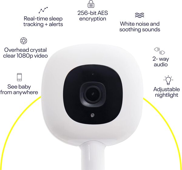 Nanit Moniteur de bébé Intelligent Pro et Support Mural – Caméra vidéo Wi-FI sécurisée 1080p, Suivi de Mouvement du Sommeil et de la Respiration sans capteur, Audio bidirectionnel, alertes sonores et
