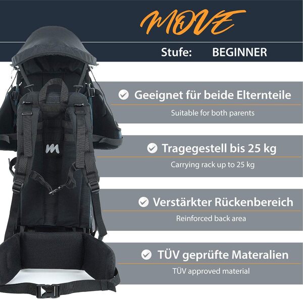 MONTIS Move, Porte-bébé Dorsal - Jusqu`à 25kg