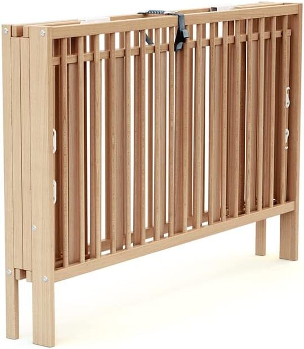 AT4 - Lit bébé pliant 60x120 ESSENTIEL Hêtre verni| 124 x 64 x 82 cm | Lit pliable | Sommier réglable 2 niveaux intégré au lit