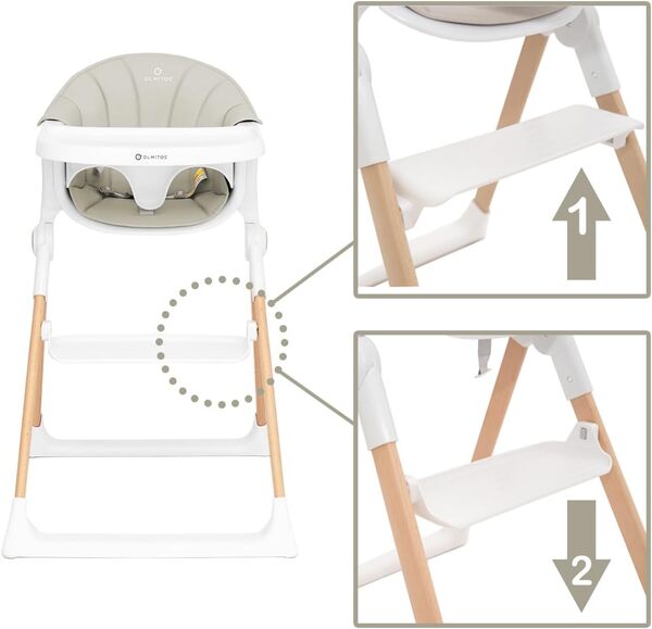 Olmitos - Chaise Haute Bébé Évolutive en Bois avec Hamac et Réducteur 2 pièces - Ajustable et Pliable avec Harnais de Sécurité, de la naissance à 3 ans - Ceinture 3 points