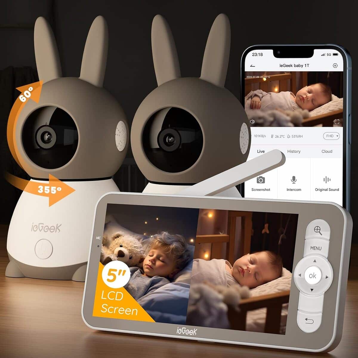 Test visio-babyphone ieGeek 2K 360° : double caméra et alertes intelligentes