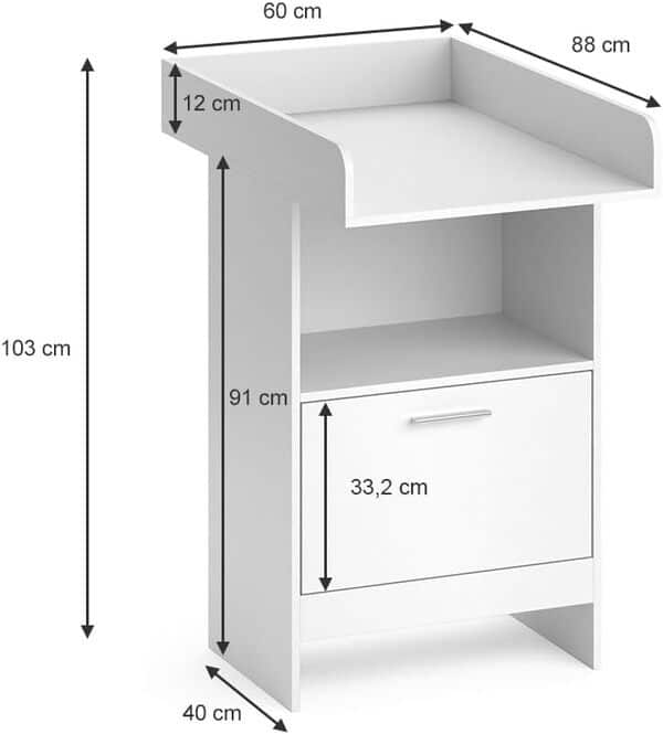 Vicco Commode à Langer Leo, Blanc, 60 x 103 cm avec tiroir