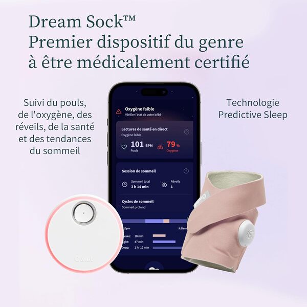 Owlet Dream Sock® - Système de Surveillance Intelligent pour bébé - Suivi en Direct de la fréquence cardique et de l'oxygène du Nourrisson - Bedtime Blue