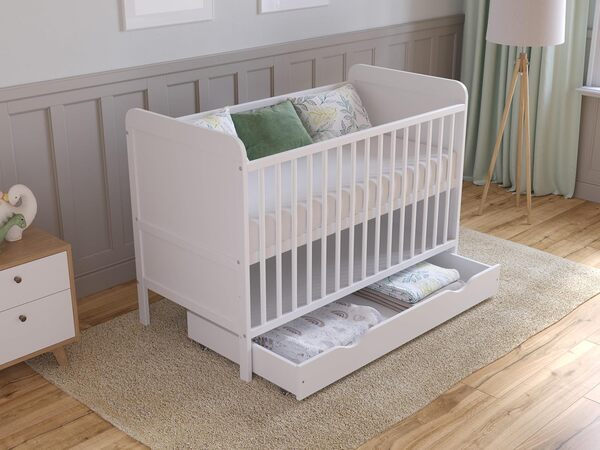 Love For Sleep Lit Bebe Evolutif avec Matelas - Lit Bebe 120x60 cm Bois avec Matelas & Tiroir - Lit Bébé Lit Bois Blanc, Lit Bébé Set Complet Lit Evolutif Bebe
