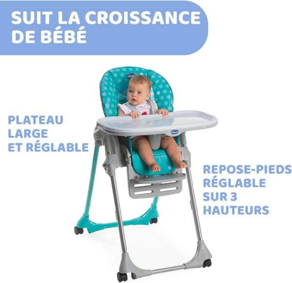 Chicco Polly Chaise Haute Evolutive et Transat pour Bébés, Inclinable avec Repose-Pieds Réglables, 4 roues, Fermeture Compacte - de 6 mois à 3 ans (15 kg) - Tucano