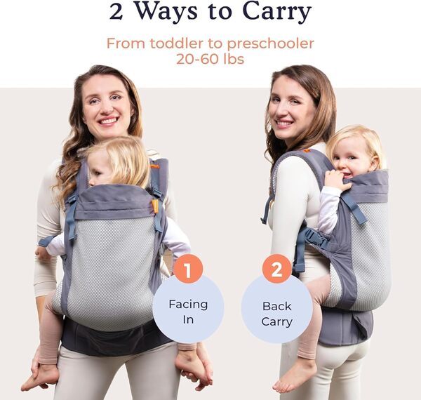Beco Toddler Porte-enfant avec Assise Extralarge - Porte-enfant 100% Polyester Maille Performance 3D Léger et Respirant - Portage Avant et Arrière - Pour les Enfants Pesant entre 9 et 27 kg