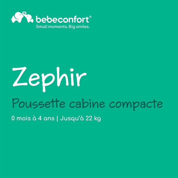Bebeconfort Zephir, poussette bébé compacte, 0 à 4 ans (22 kg max.), poussette de voyage légère (5.6 kg), autorisée en bagage cabine, siège inclinable et position allongée, panier, Mineral Graphite