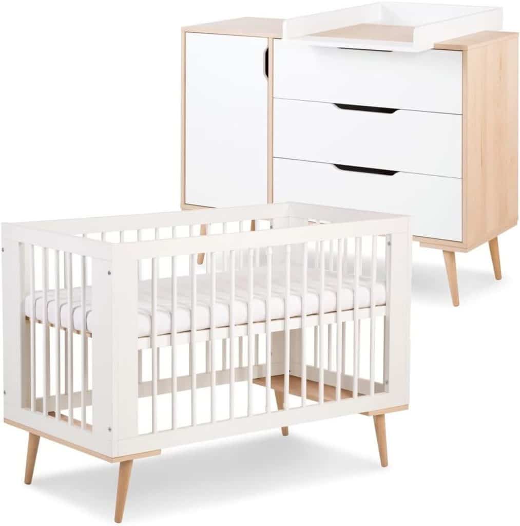 Test de l'ensemble à langer scandinave Sofie : commode et lit bébé 120x60 blanc