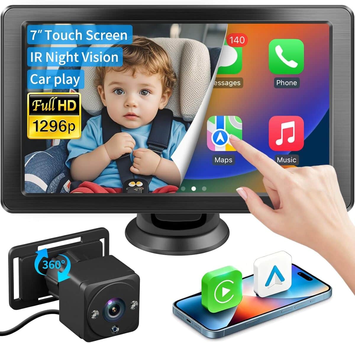 Test de la Faninso caméra de voiture pour bébé : écran tactile HD 7", vision nocturne 1080p