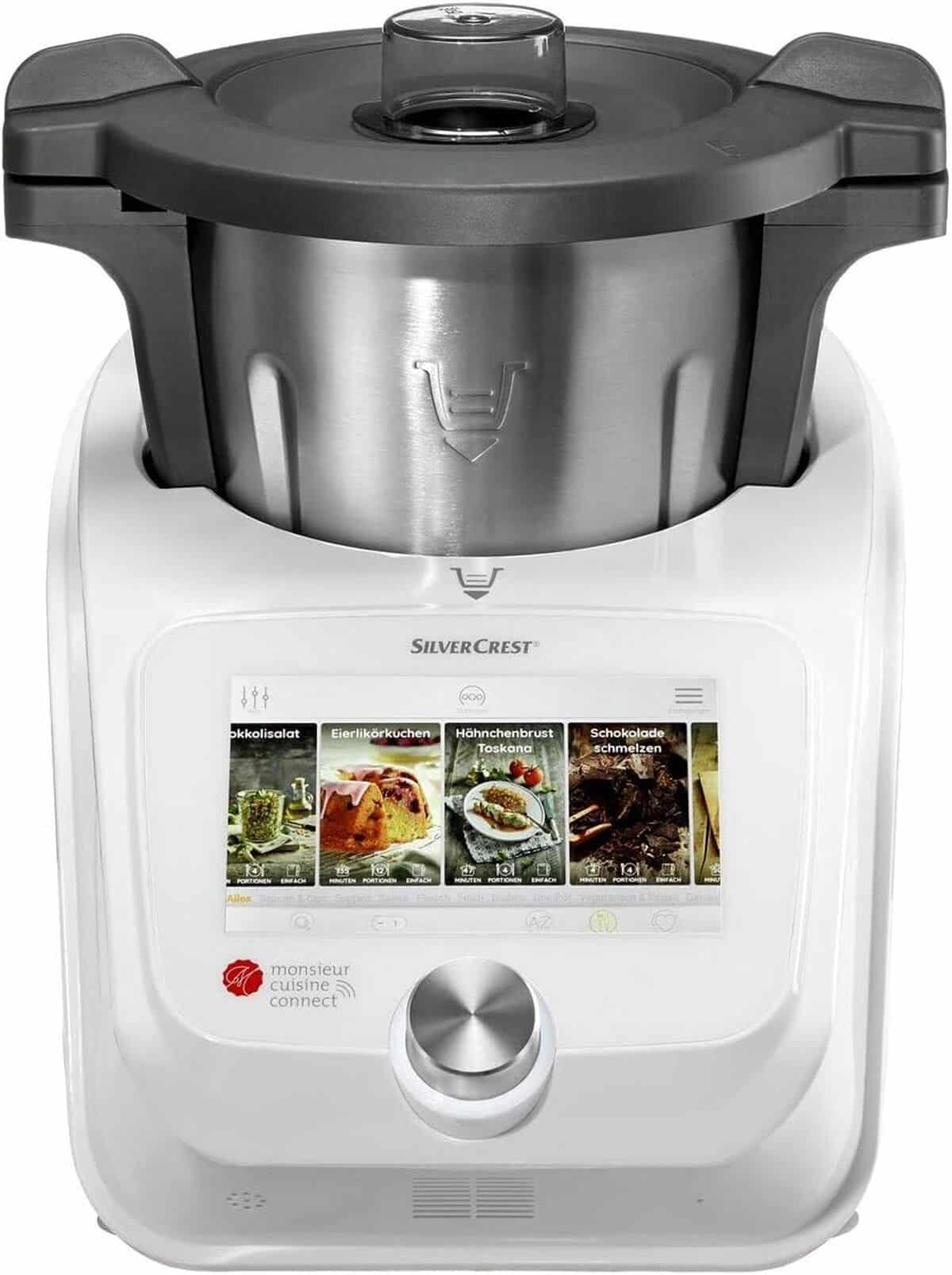 Test du SilverCrest Monsieur Cuisine Connect : robot-cuiseur avec accessoires blancs
