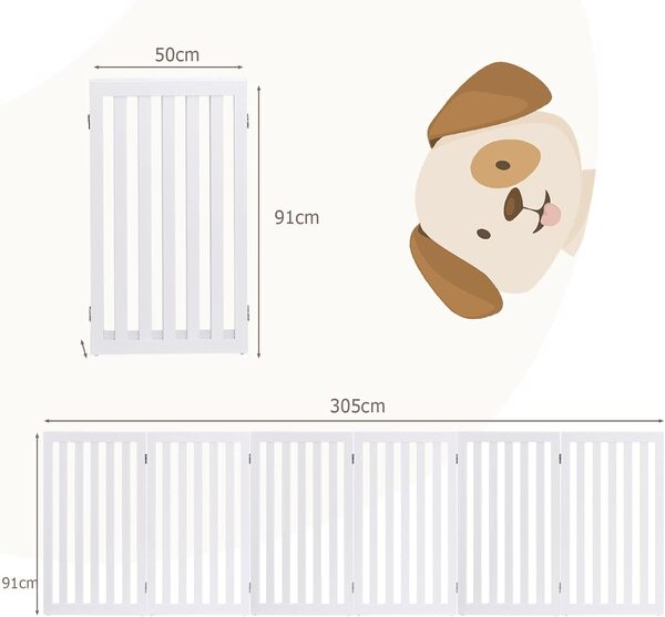 GOPLUS Barrière de Sécurité Pliable en MDF, 2/3/4/5/6 Barrière de Protection, Grille de Sécurité avec Coins Arrondis, pour Animaux Chiens Chats, Porte/Escalier (6 * 89x50cm, Blanc)