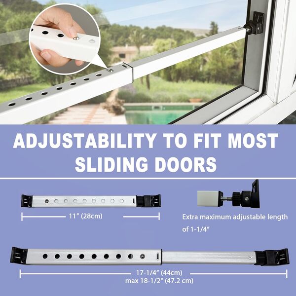 Lot de 2 barres de sécurité pour fenêtre à 2 sections avec serrure anti-soulèvement à l'épreuve des enfants, facile à installer pour fenêtres à suspension simple ou portes de terrasse étroites,