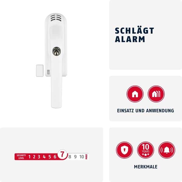 ABUS, Poignée de fenêtre verrouillable ABUS FG300A - bouton de fenêtre avec cylindre de pression et fonction d'alarme, verrouillage différent - niveau de sécurité ABUS - Blanc