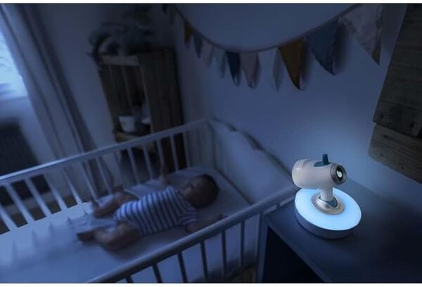 Babymoov Babyphone Caméra YOO Moov Motorisé, Caméra à 360°, Grand Ecran 4,3'' (11cm), Portée 300m, Mode VOX, 720p, Talkie-Walkie, Veilleuse Multicolore et Berceuses