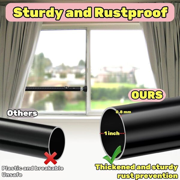 Barre de sécurité pour porte coulissante, 43,2 à 127 cm, réglable, 2,5 cm de diamètre, verrous de sécurité pour enfants pour portes de verrouillage de fenêtre, barre de sécurité fabriquée en