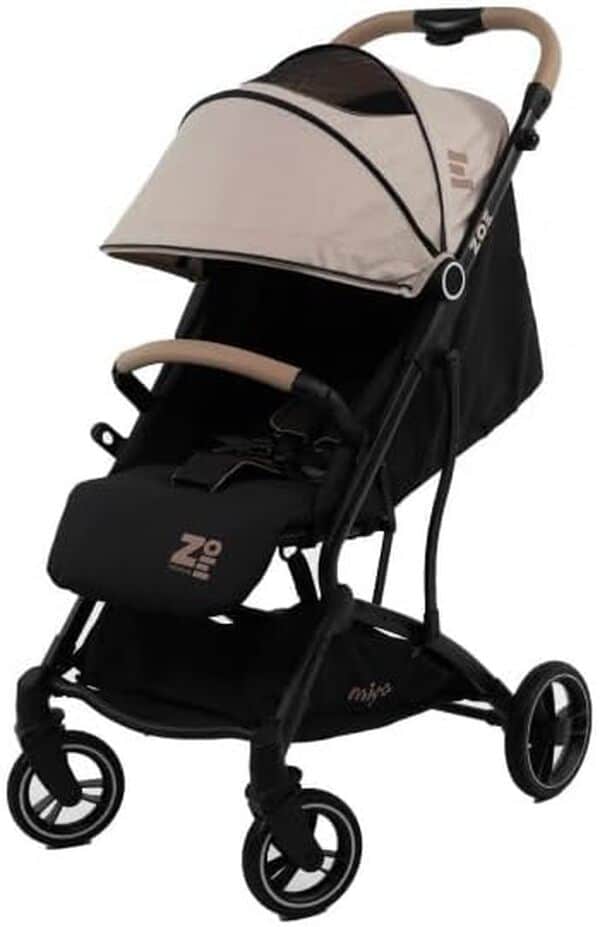 Poussette compacte ZOE dès 6 mois - 22 Kg max, légère et maniable - pliable à une main - Couvre-jambes, habillage pluie et sac de transport inclus (Zoé Beige) modèle beige
