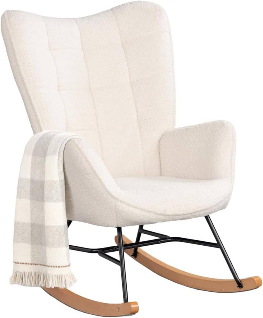 Avis sur le fauteuil à bascule scandinave Meuble Cosy en sherpa beige