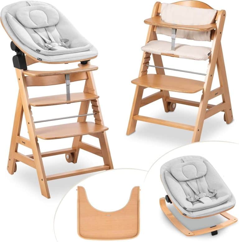 Chaise Haute Évolutive Bébé En Bois Naturel - Hauteur Réglable Jusqu'à 90kg Gris