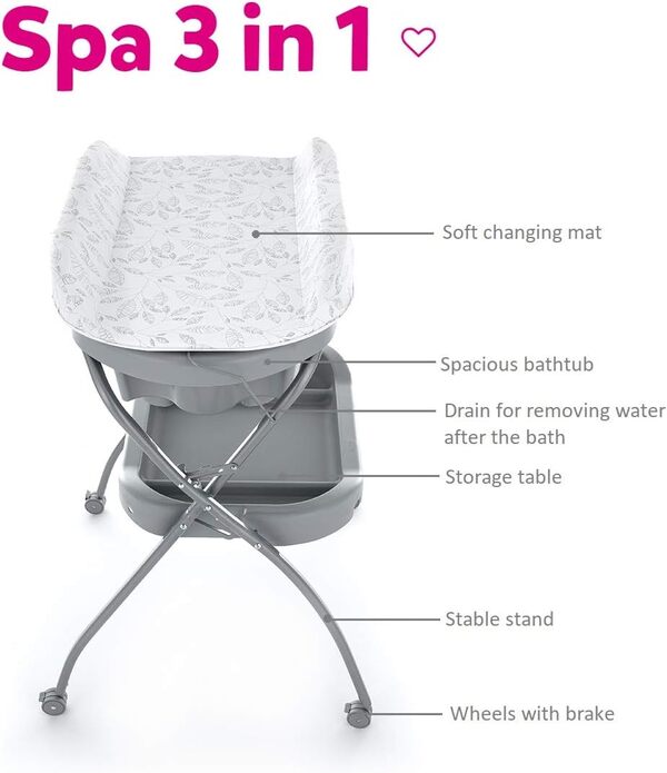 Petite&Mars – Table à langer 3 en 1 avec baignoire intégrée | Mobile, pliable, compacte et facile à entretenir – Idéale pour les petits espaces (Gris)