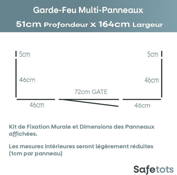 Safetots Barrière de sécurité Enfant de Protection de cheminée avec Porte Profondeur de 46cm x Largeur de 164cm, Blanc, Sécurité des Enfants et des Animaux Domestiques face au Feu, Installation Facile