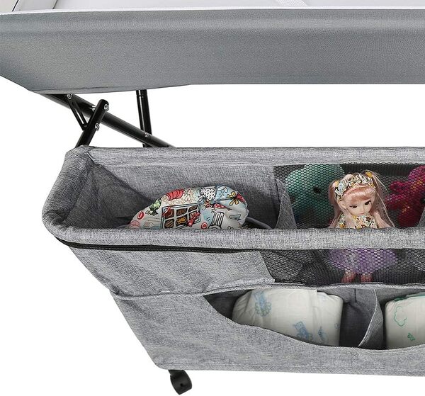 Table à Langer Pliante avec Panier de Rangement à Côté Structure en Fer Charge Max 25KG pour Nouveaux-Nés Design Ergonomique,Table à Langer Pliable et Portable (Blanc cassé (80 * 63 * 93-99cm))
